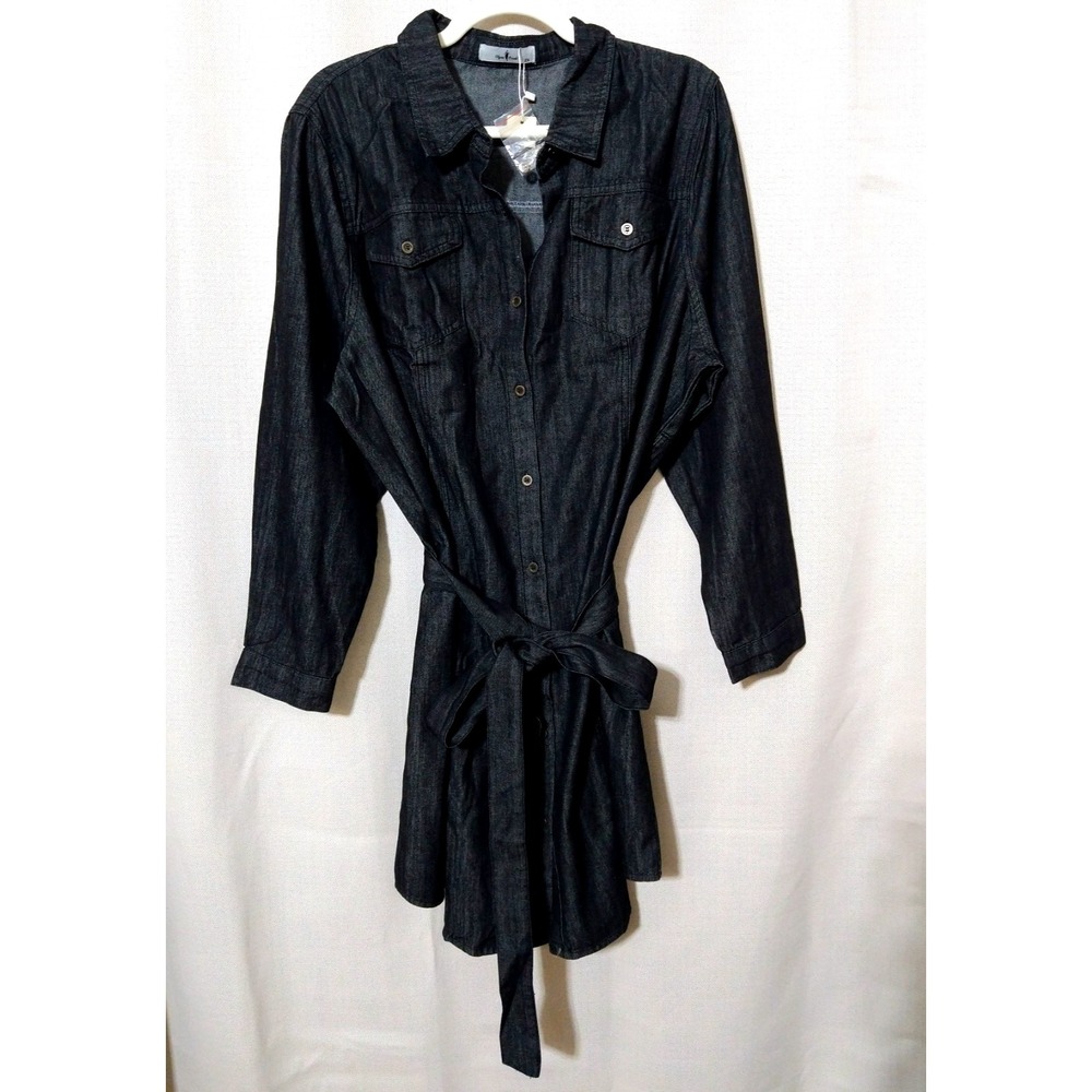 2x NWT Agnes Orinda Black Denim Shirt Dress Boho Chic Urban Cowgirl Preppy